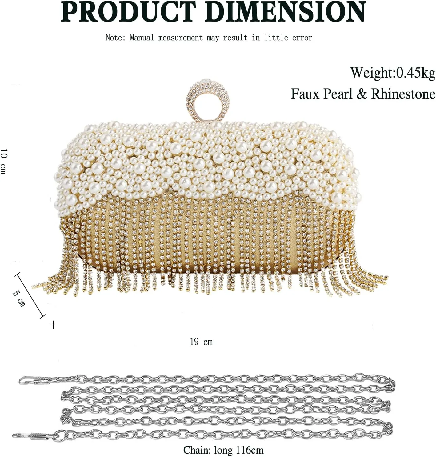 Women's Evening Bag Pearl Handbag Crystal Tassel Clutch Purses Rhinestones Shoulder Bag
