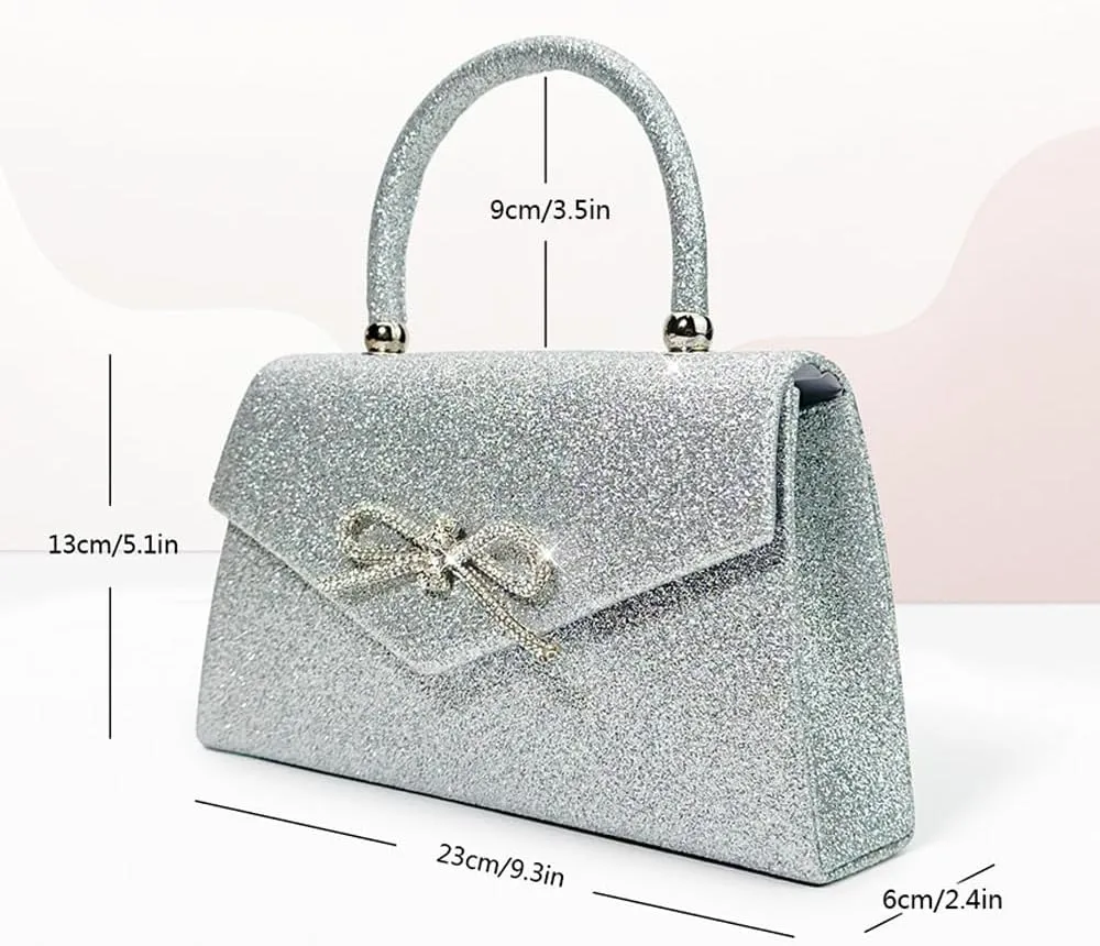 Womens Evening Bag Sparkly Bow Clutch Purse Wedding Party Purses Glitter Rhinestone Cocktail Prom Handbags