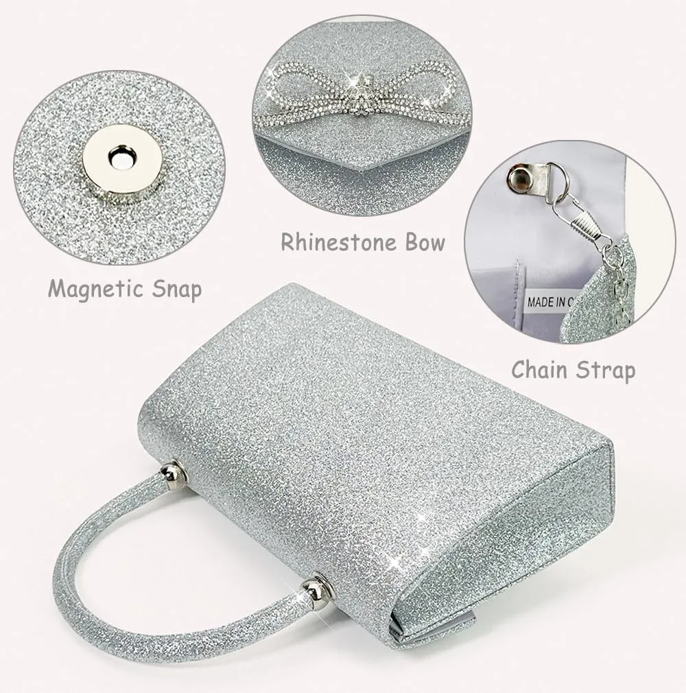 Womens Evening Bag Sparkly Bow Clutch Purse Wedding Party Purses Glitter Rhinestone Cocktail Prom Handbags