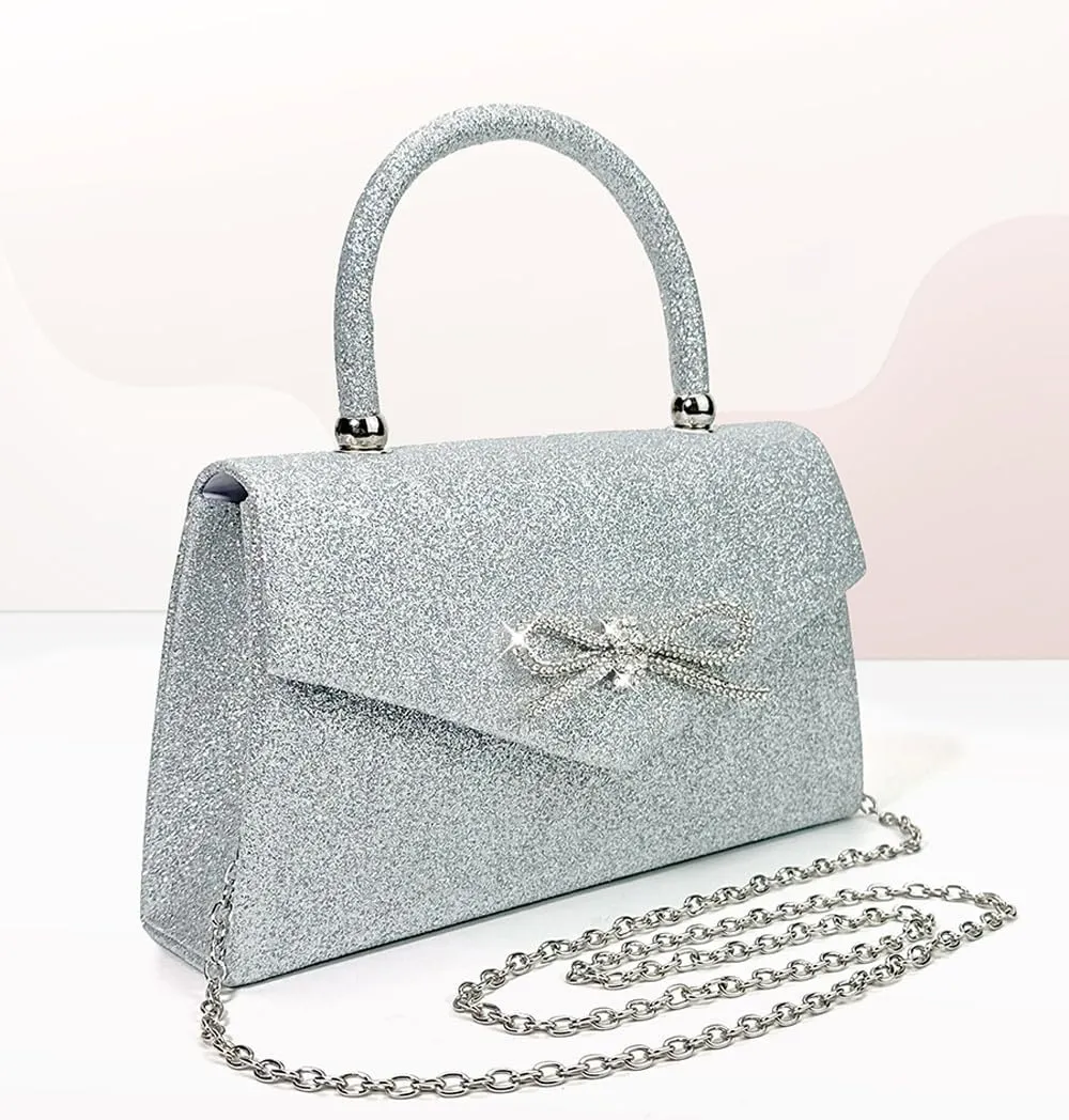 Womens Evening Bag Sparkly Bow Clutch Purse Wedding Party Purses Glitter Rhinestone Cocktail Prom Handbags