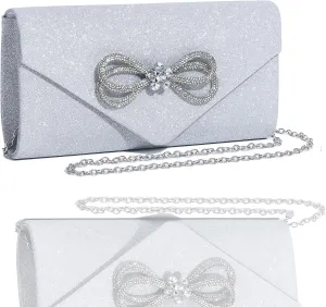 Womens Evening Bag Sparkly Bow Clutch Purse Wedding Party Purses Glitter Rhinestone Cocktail Prom Handbags