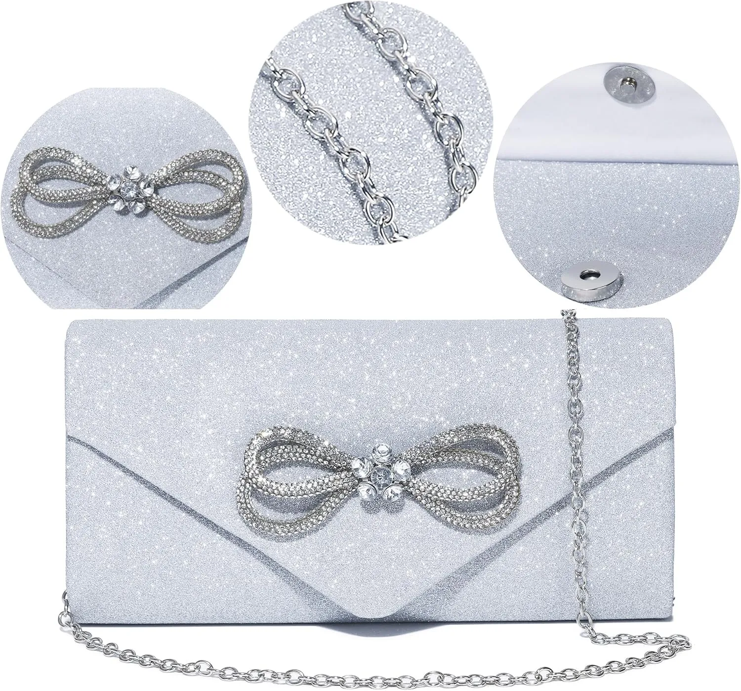 Womens Evening Bag Sparkly Bow Clutch Purse Wedding Party Purses Glitter Rhinestone Cocktail Prom Handbags