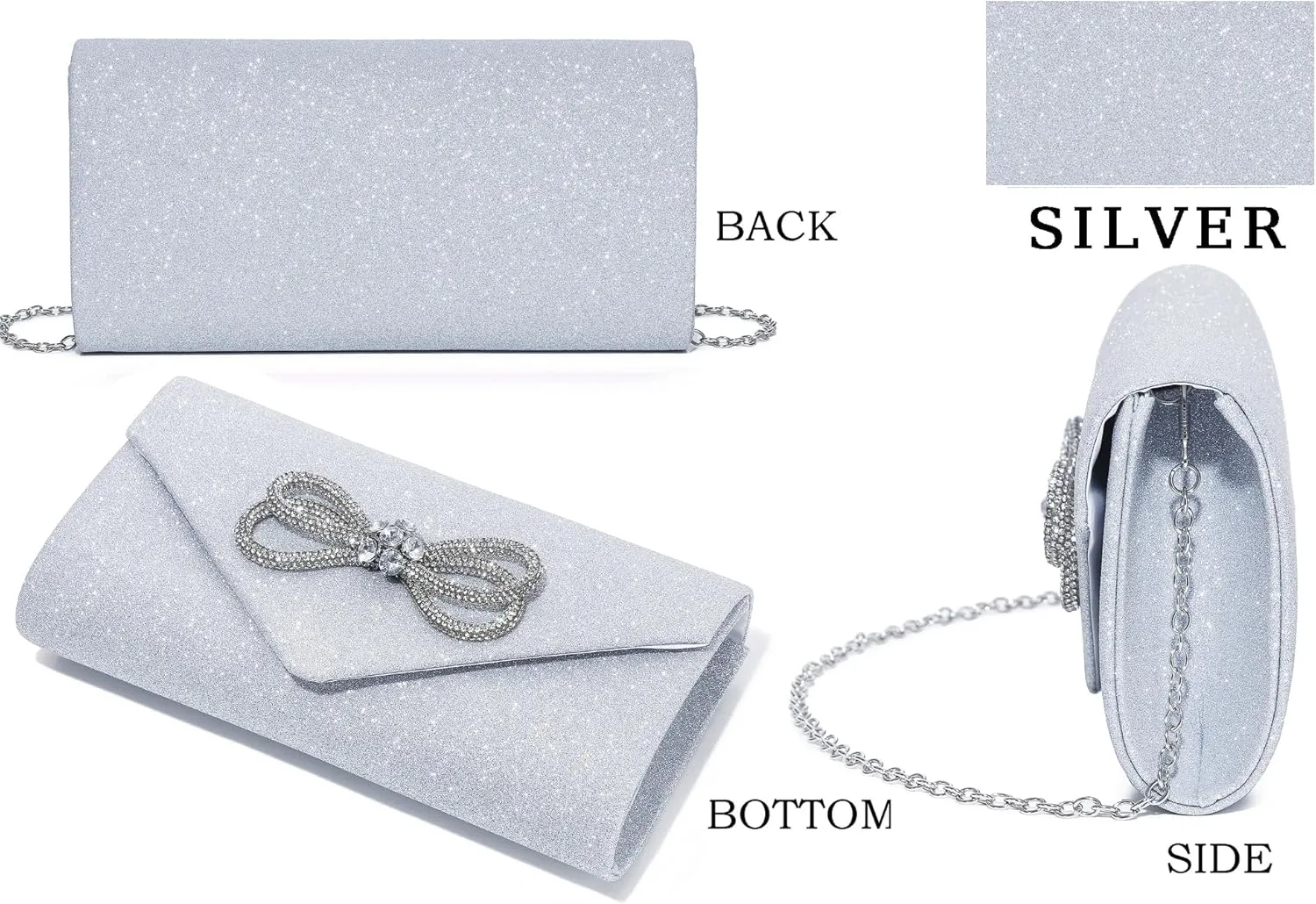 Womens Evening Bag Sparkly Bow Clutch Purse Wedding Party Purses Glitter Rhinestone Cocktail Prom Handbags