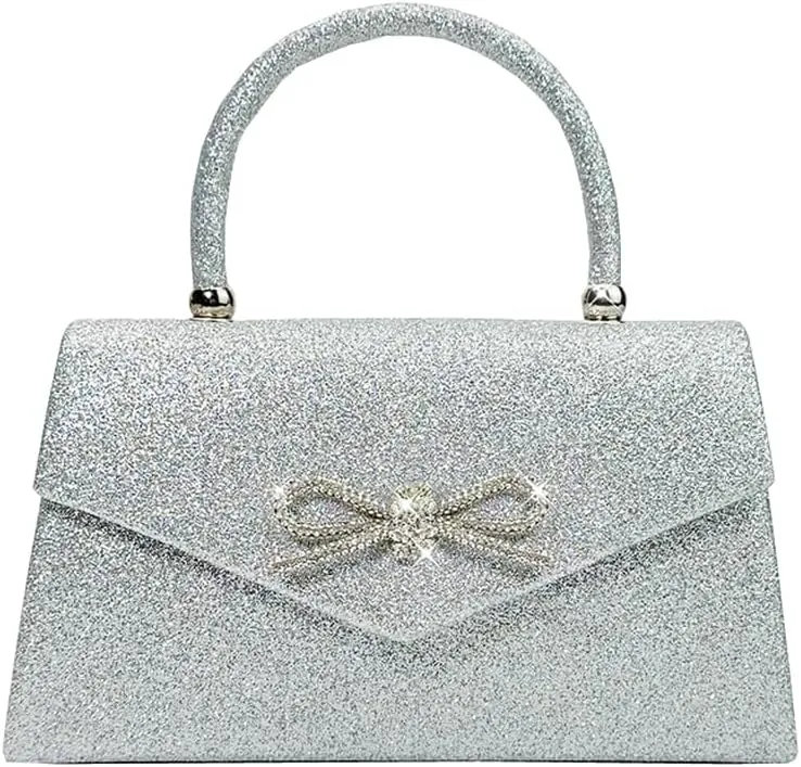 Womens Evening Bag Sparkly Bow Clutch Purse Wedding Party Purses Glitter Rhinestone Cocktail Prom Handbags
