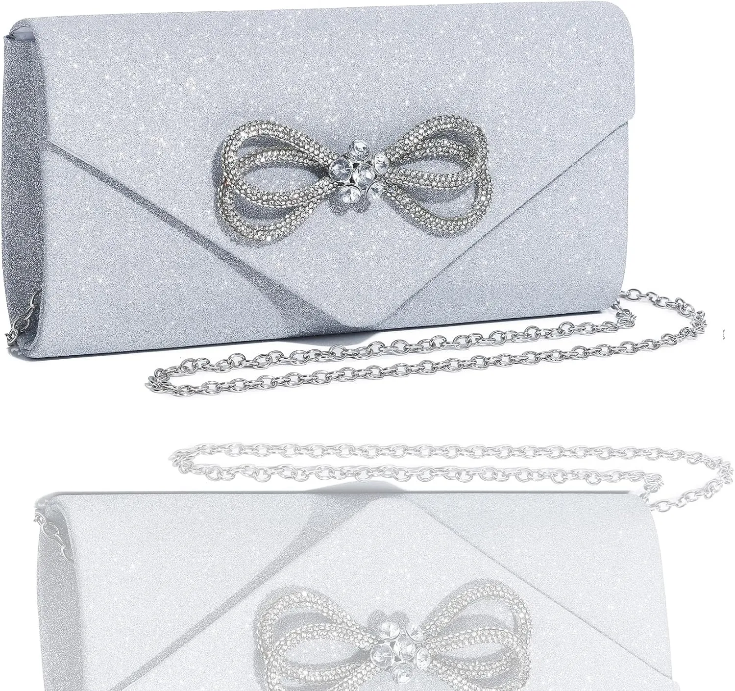 Womens Evening Bag Sparkly Bow Clutch Purse Wedding Party Purses Glitter Rhinestone Cocktail Prom Handbags