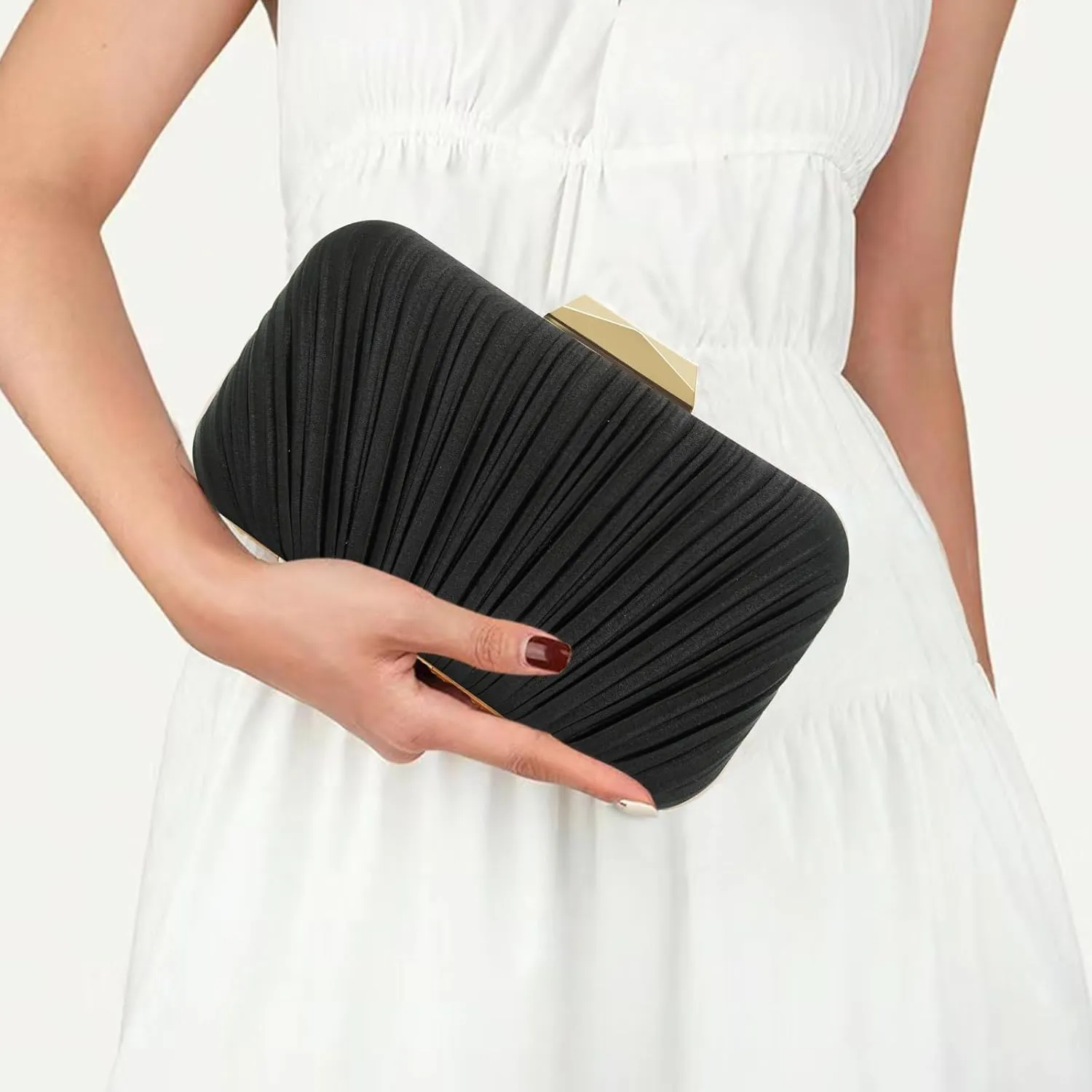 Women's Evening Bag Summer Wedding Party Clutches Pleated Evening Bag for Bridal Shoulder Handbag