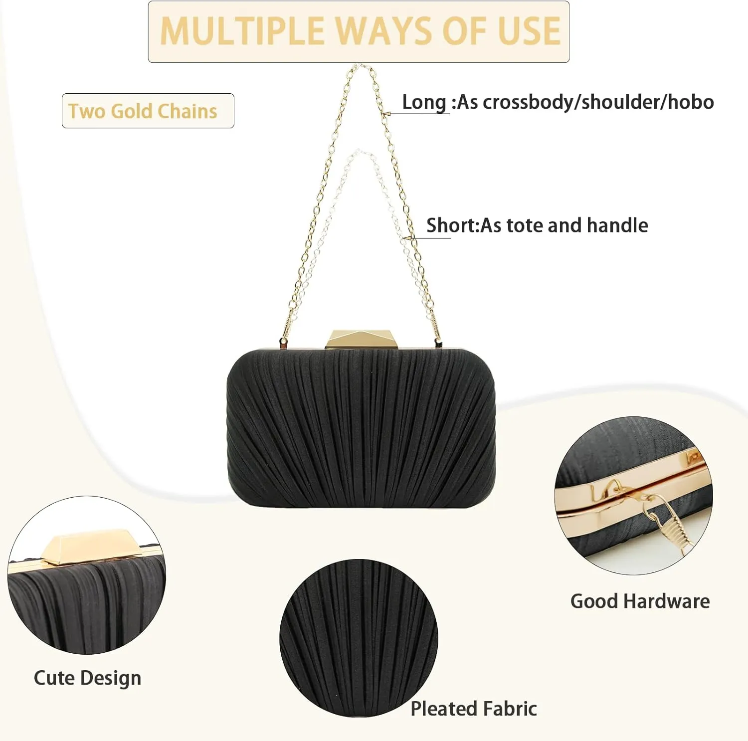 Women's Evening Bag Summer Wedding Party Clutches Pleated Evening Bag for Bridal Shoulder Handbag