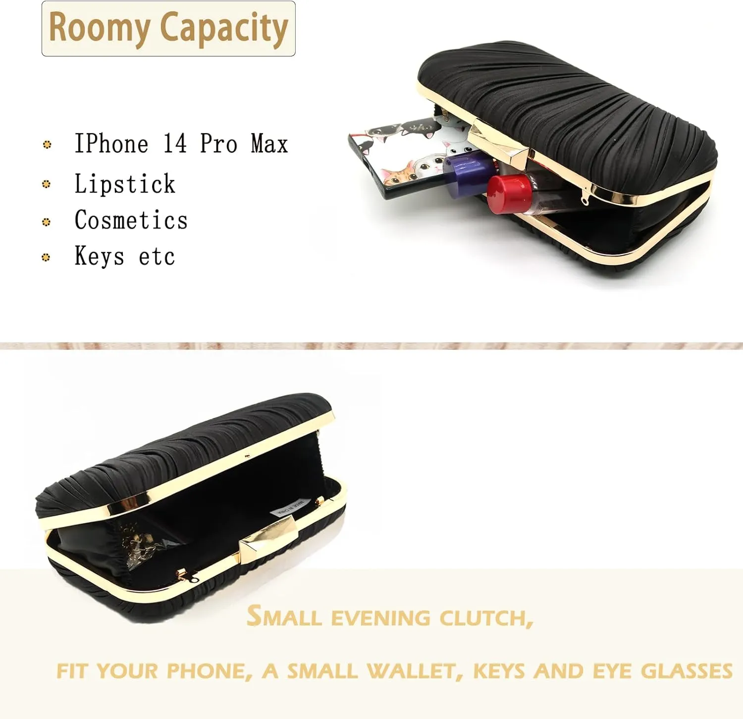 Women's Evening Bag Summer Wedding Party Clutches Pleated Evening Bag for Bridal Shoulder Handbag