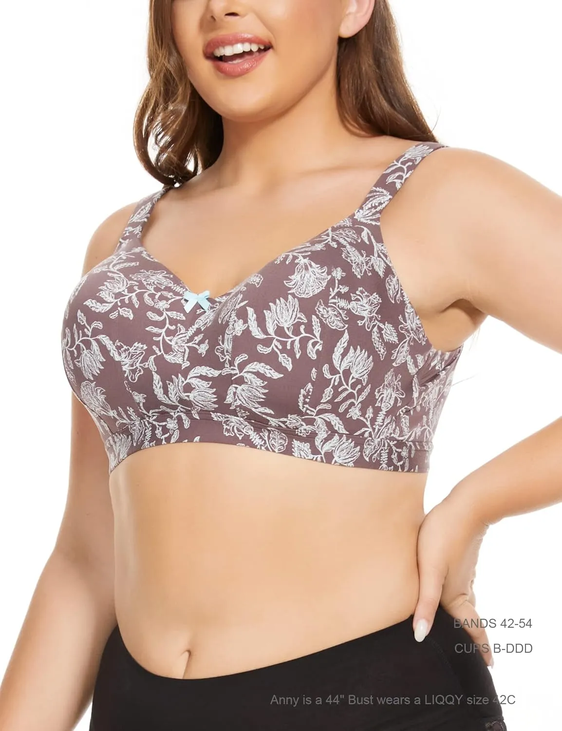Women's Floral Full Coverage Smooth No-Wire Bra Wirefree Plus-Size Bra Everyday (42B to 54DDD)