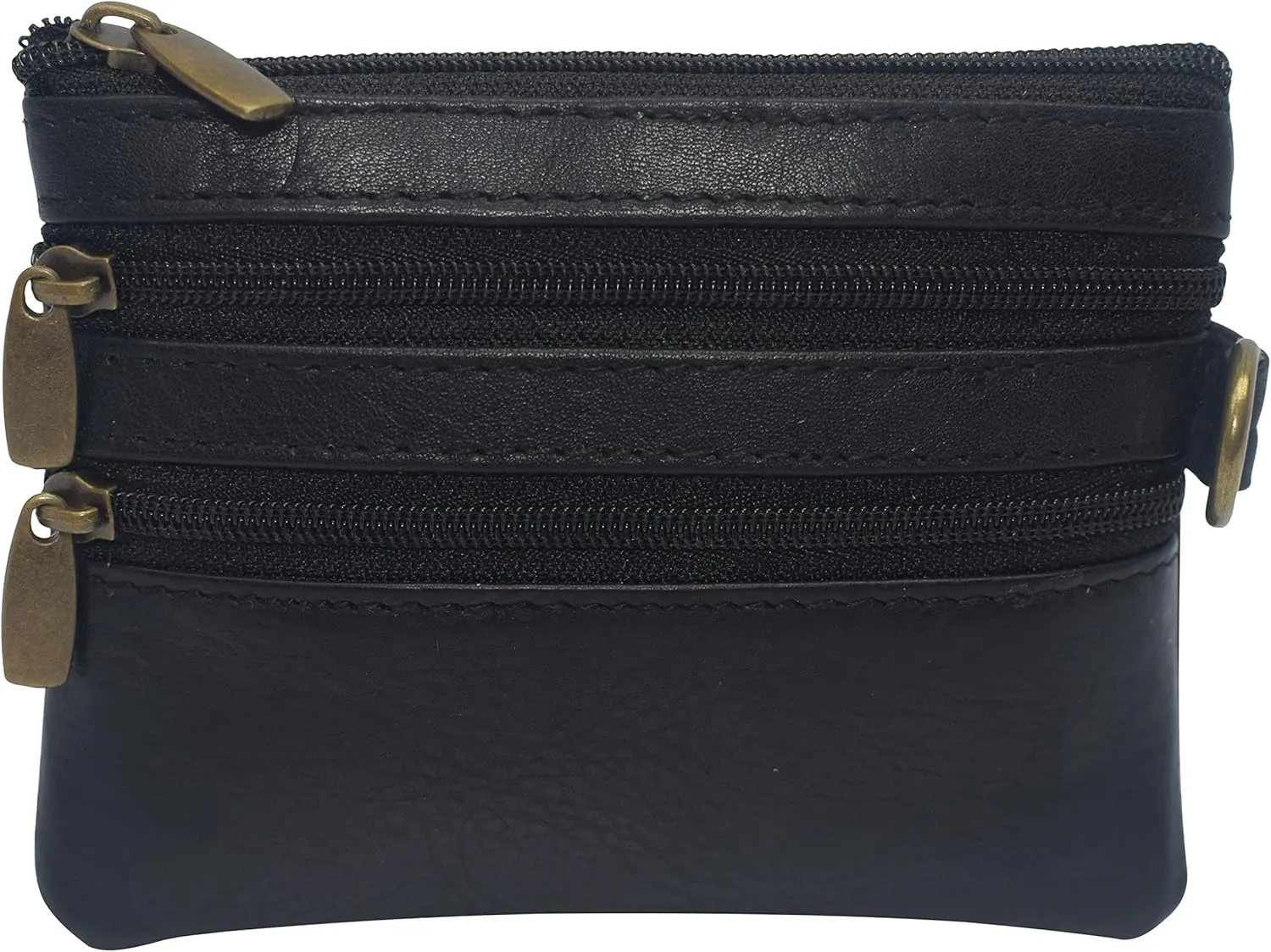 Women's Genuine Leather Coin Purse Mini Pouch Change Wallet with Key Ring (Black 2PCS)