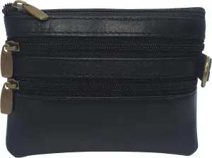 Women's Genuine Leather Coin Purse Mini Pouch Change Wallet with Key Ring (Black 2PCS)