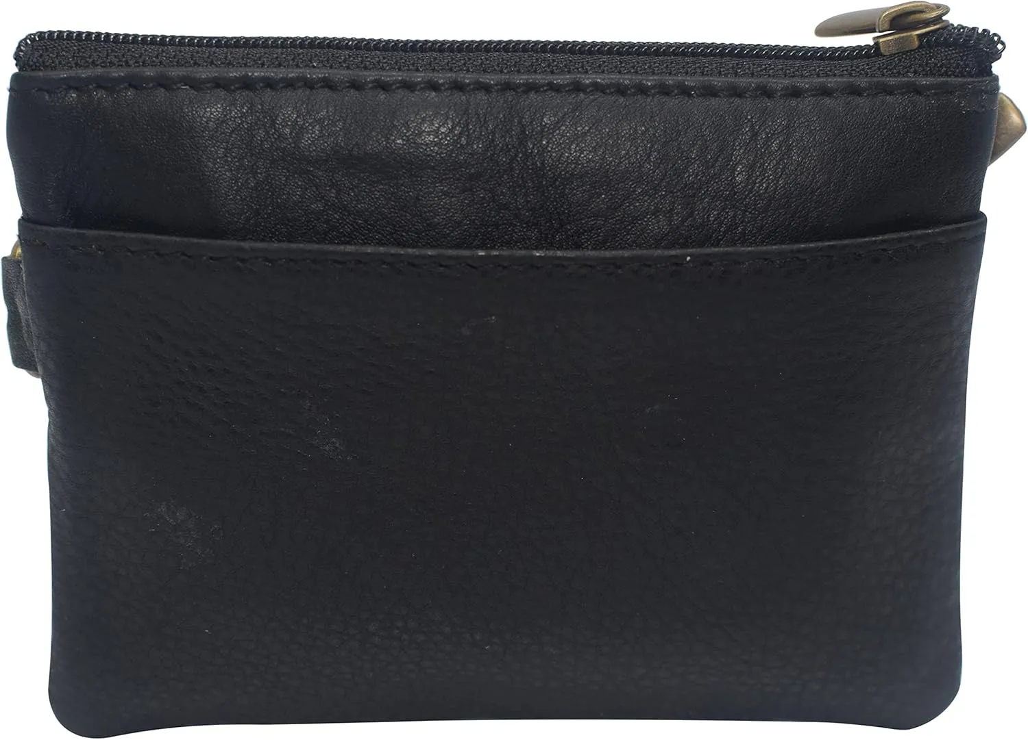 Women's Genuine Leather Coin Purse Mini Pouch Change Wallet with Key Ring (Black 2PCS)