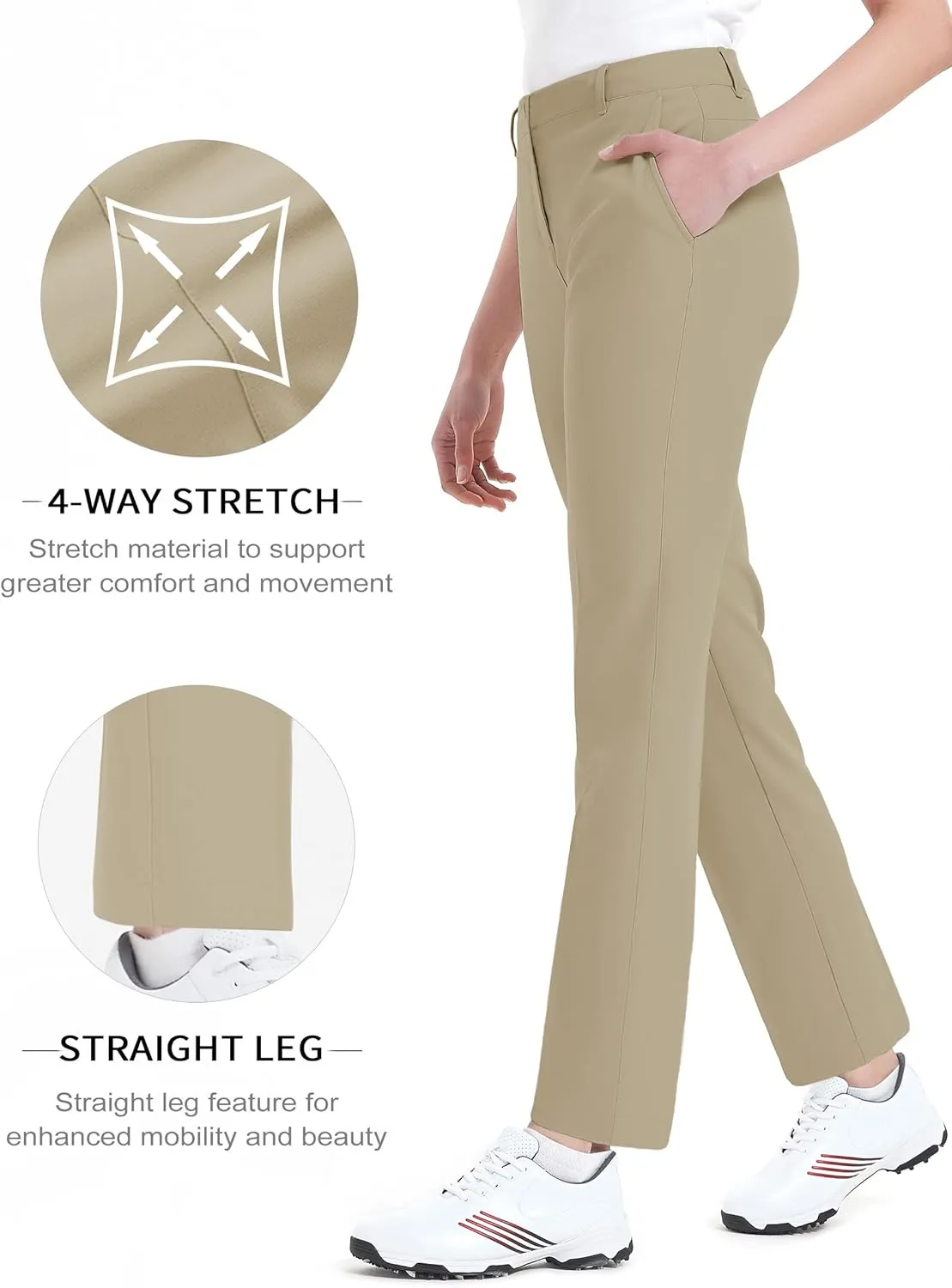 Women's Golf Pants Stretch Straight Lightweight Breathable Twill Work Chino Ladies Pants