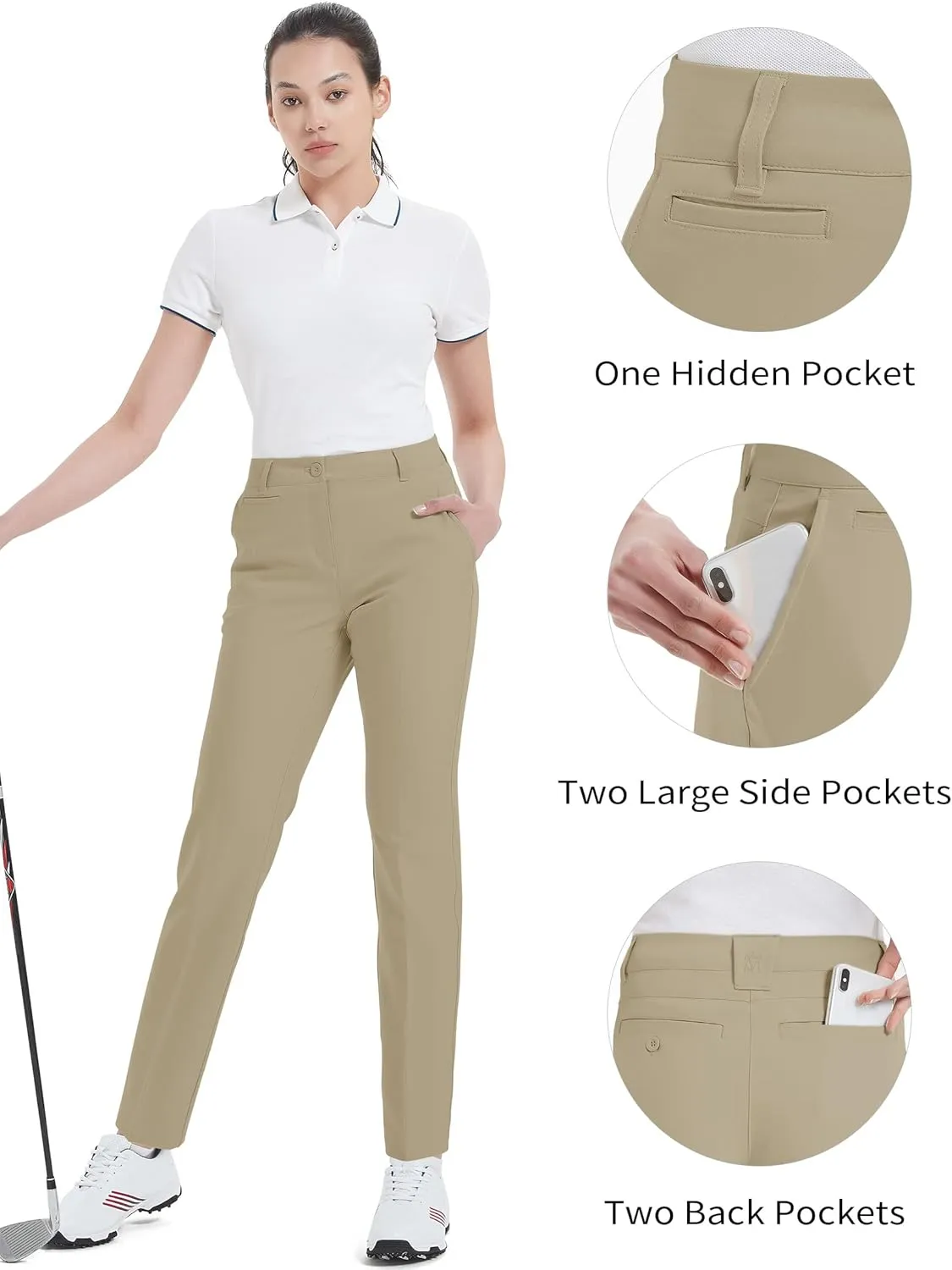 Women's Golf Pants Stretch Straight Lightweight Breathable Twill Work Chino Ladies Pants