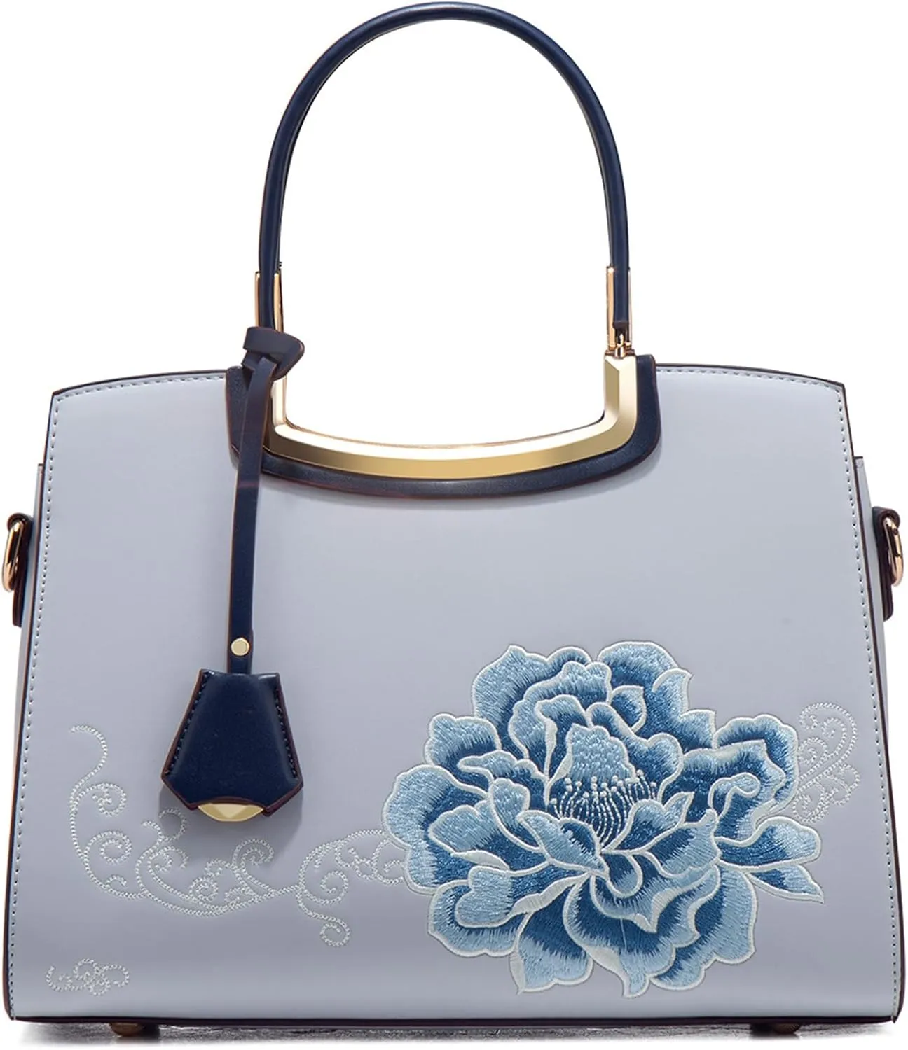 Women's Handbag Puese PU Leather Flower Embroidery Shoulder Bag Chic Crossbody Large Commuter Top Handle Satchel Bag，bag1655OWOISS