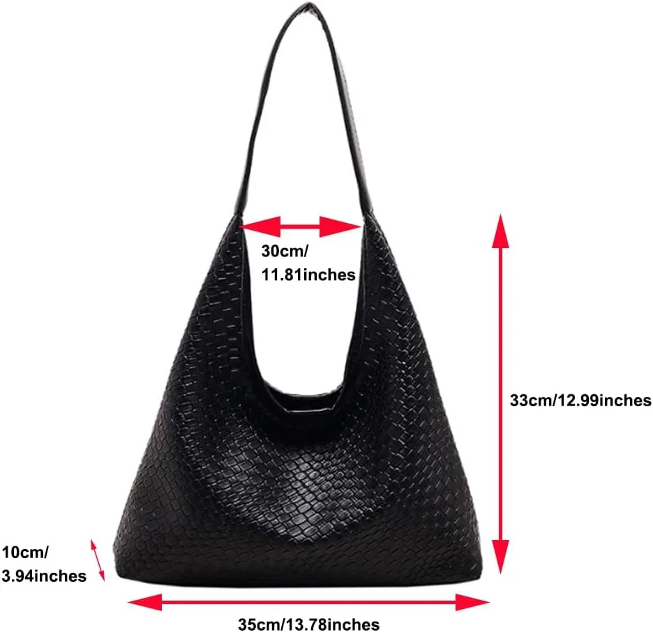 Women's Handbag Woven Hobo Shoulder Bag, Large Capacity Tote, PU Leather, Magnetic Closure