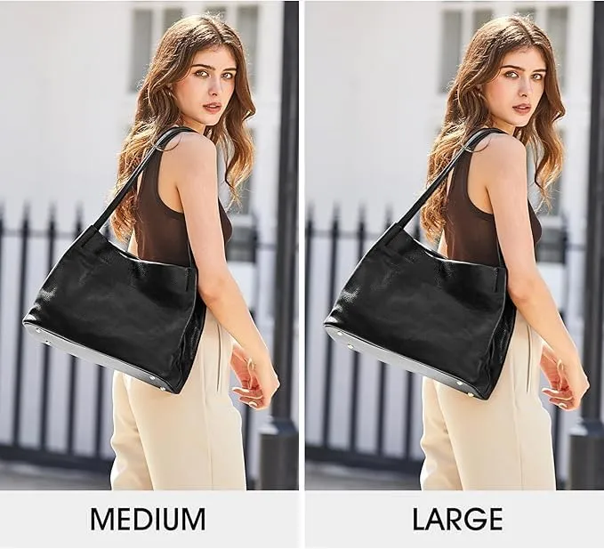 Women's Hobo Shoulder Bag, Soft Leather Tote Handbag with Magnetic Closure, Brown