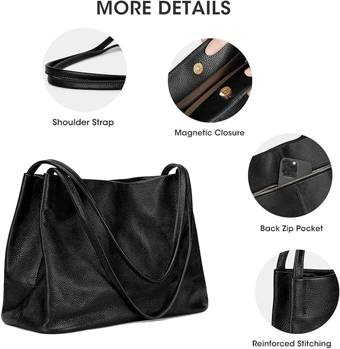 Women's Hobo Shoulder Bag, Soft Leather Tote Handbag with Magnetic Closure, Brown