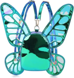 Women's Laser Holographic Backpack Butterfly Angel Wings Casual Daypack Shoulder Bag