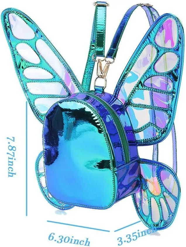 Women's Laser Holographic Backpack Butterfly Angel Wings Casual Daypack Shoulder Bag