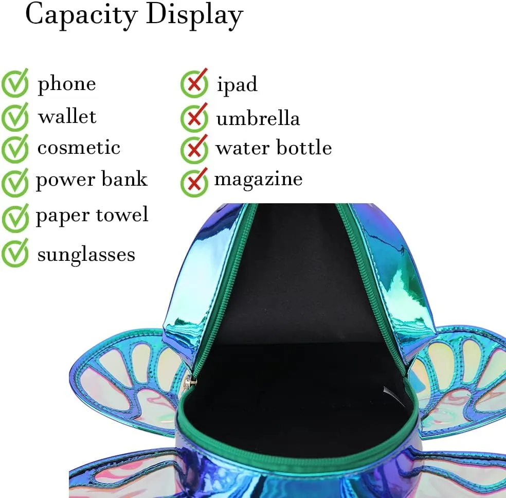 Women's Laser Holographic Backpack Butterfly Angel Wings Casual Daypack Shoulder Bag