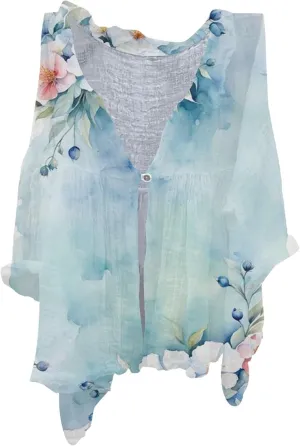 Women's Linen Blouse Women's Floral Butterfly Print Natural Autumn Fragrant Office Drop Shoulder Blouse Long Sleeve