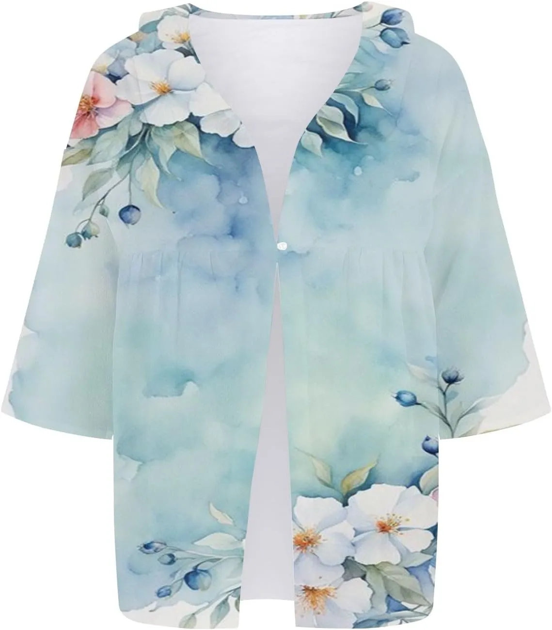 Women's Linen Blouse Women's Floral Butterfly Print Natural Autumn Fragrant Office Drop Shoulder Blouse Long Sleeve