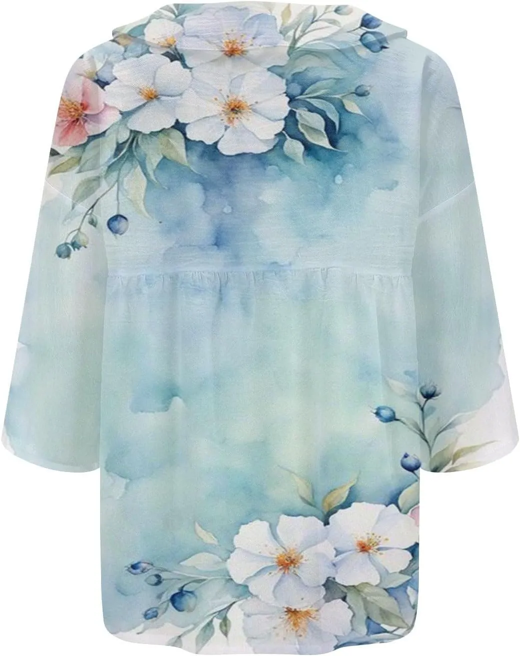 Women's Linen Blouse Women's Floral Butterfly Print Natural Autumn Fragrant Office Drop Shoulder Blouse Long Sleeve