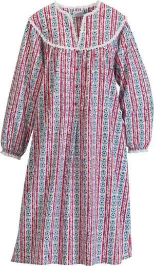 Women's M Red Tyrolean Print 100% Cotton Flannel Nightgown