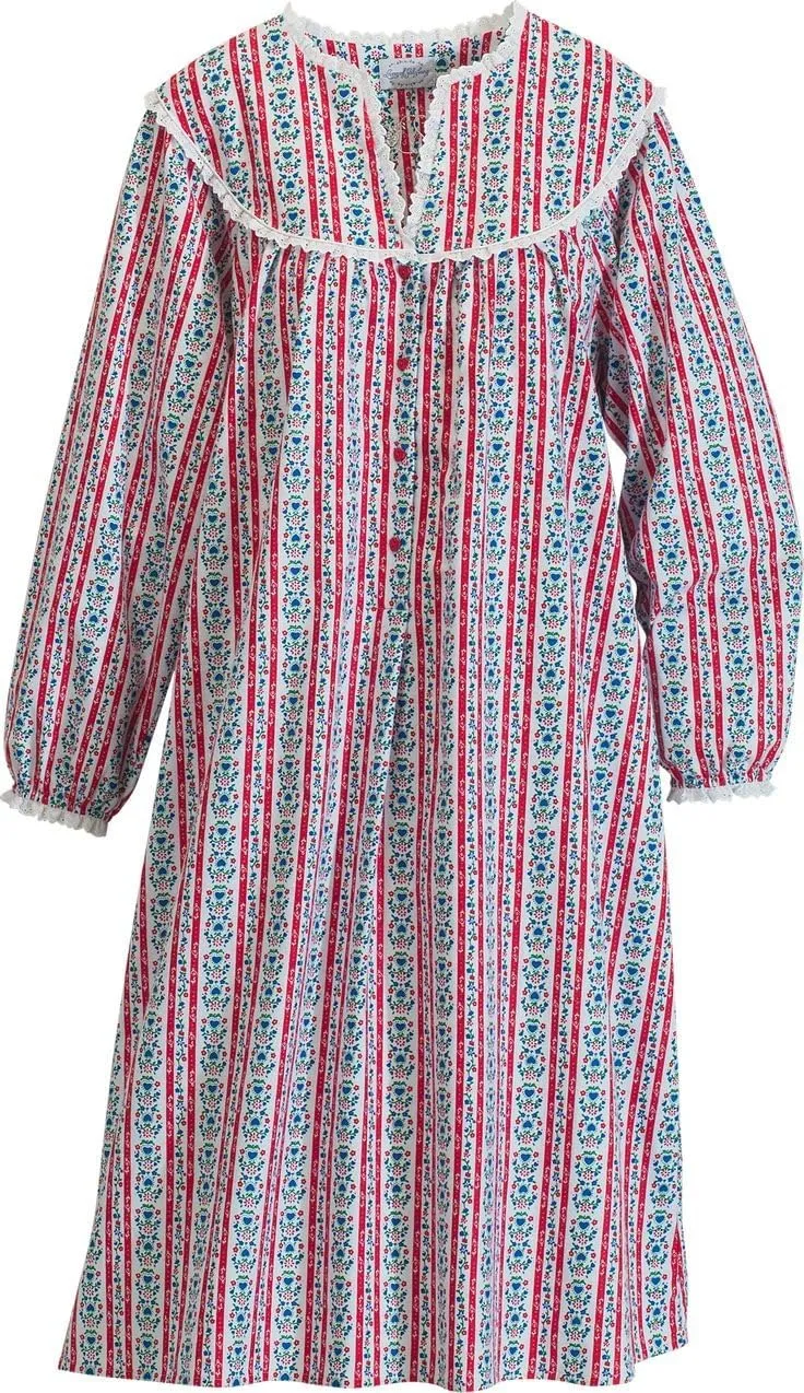 Women's M Red Tyrolean Print 100% Cotton Flannel Nightgown