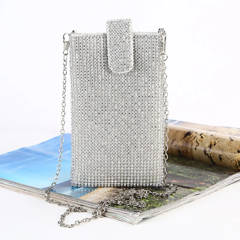 Women's Mobile Chain Rhinestone Vertical Party Phone Bags