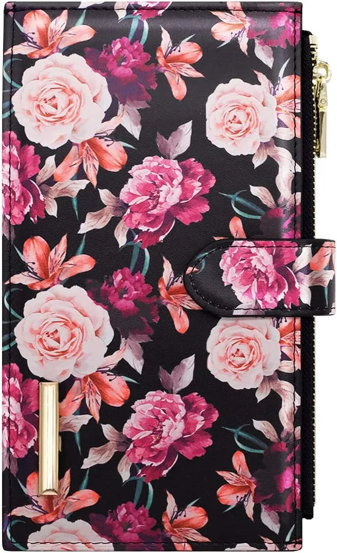Womens RFID Blocking Large Capacity Wallet Multi Card Organizer Bifold Wallet for Women with Zipper Pocket