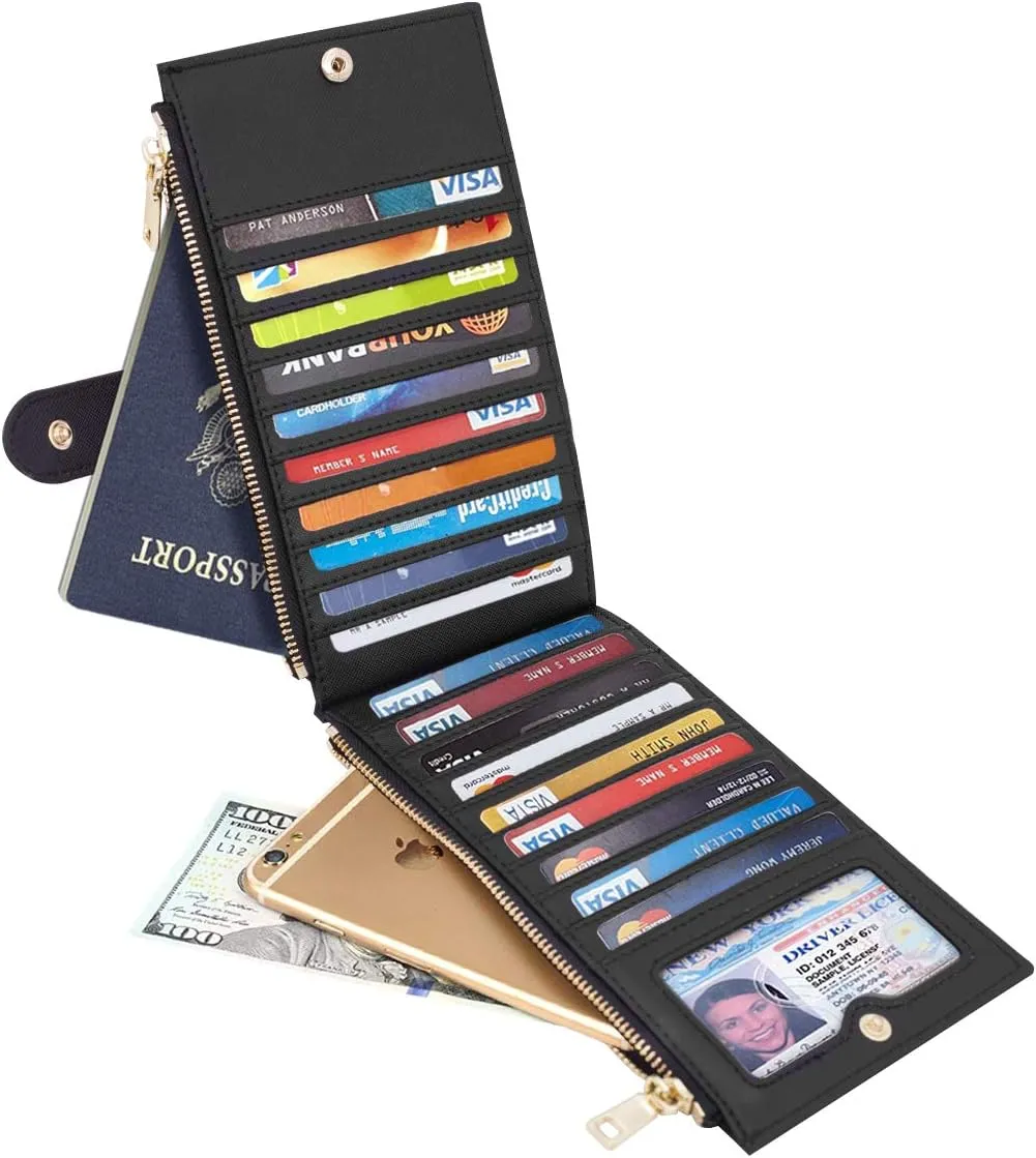 Womens RFID Blocking Large Capacity Wallet Multi Card Organizer Bifold Wallet for Women with Zipper Pocket