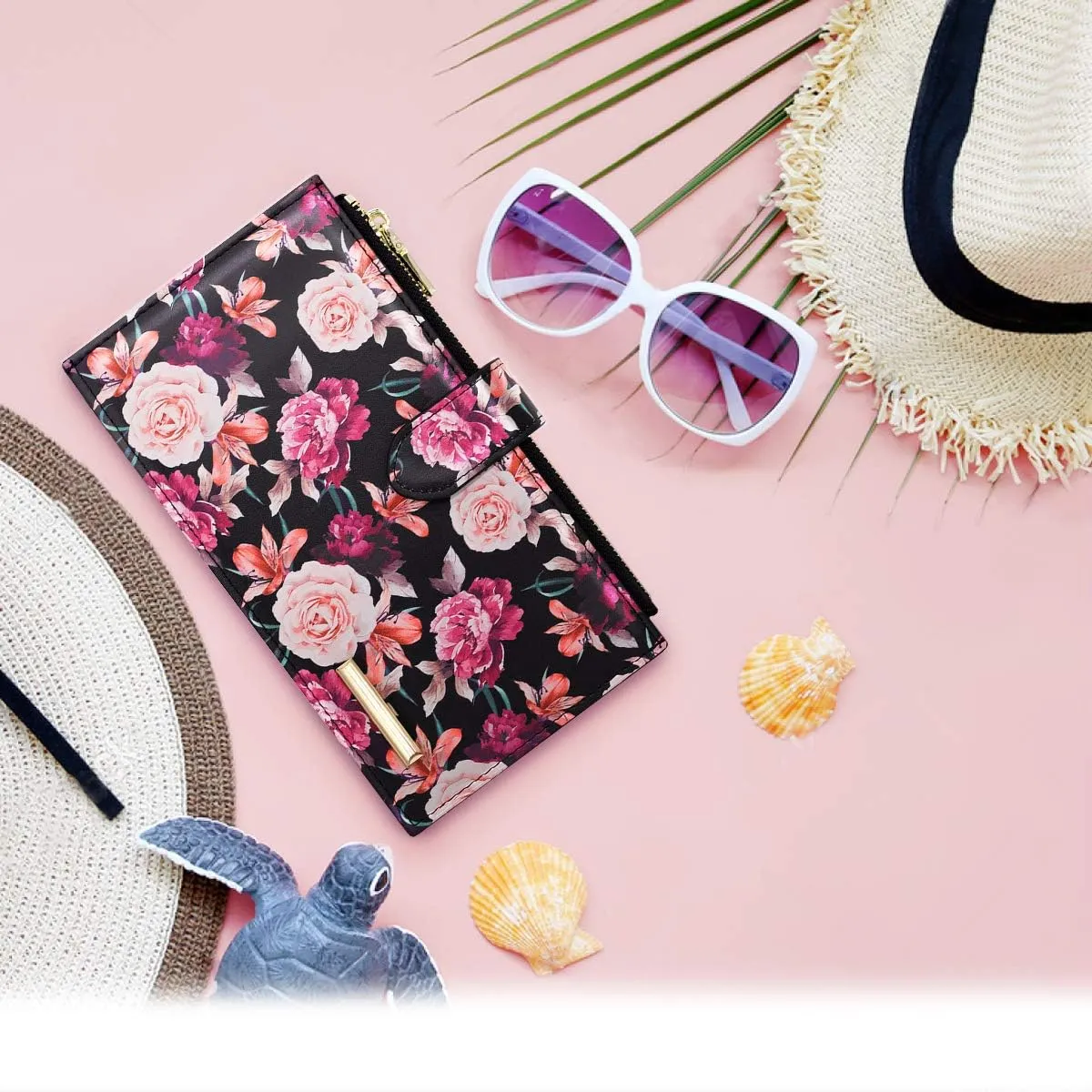 Womens RFID Blocking Large Capacity Wallet Multi Card Organizer Bifold Wallet for Women with Zipper Pocket