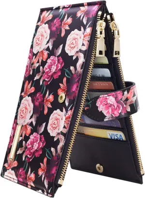 Womens RFID Blocking Large Capacity Wallet Multi Card Organizer Bifold Wallet for Women with Zipper Pocket