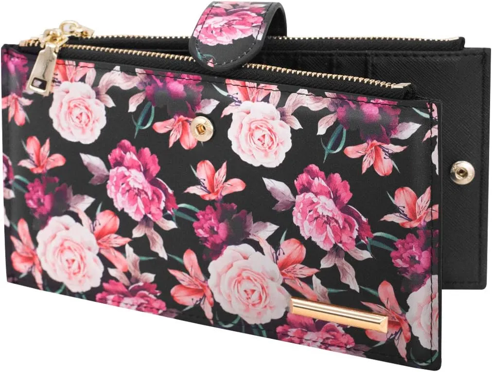 Womens RFID Blocking Large Capacity Wallet Multi Card Organizer Bifold Wallet for Women with Zipper Pocket