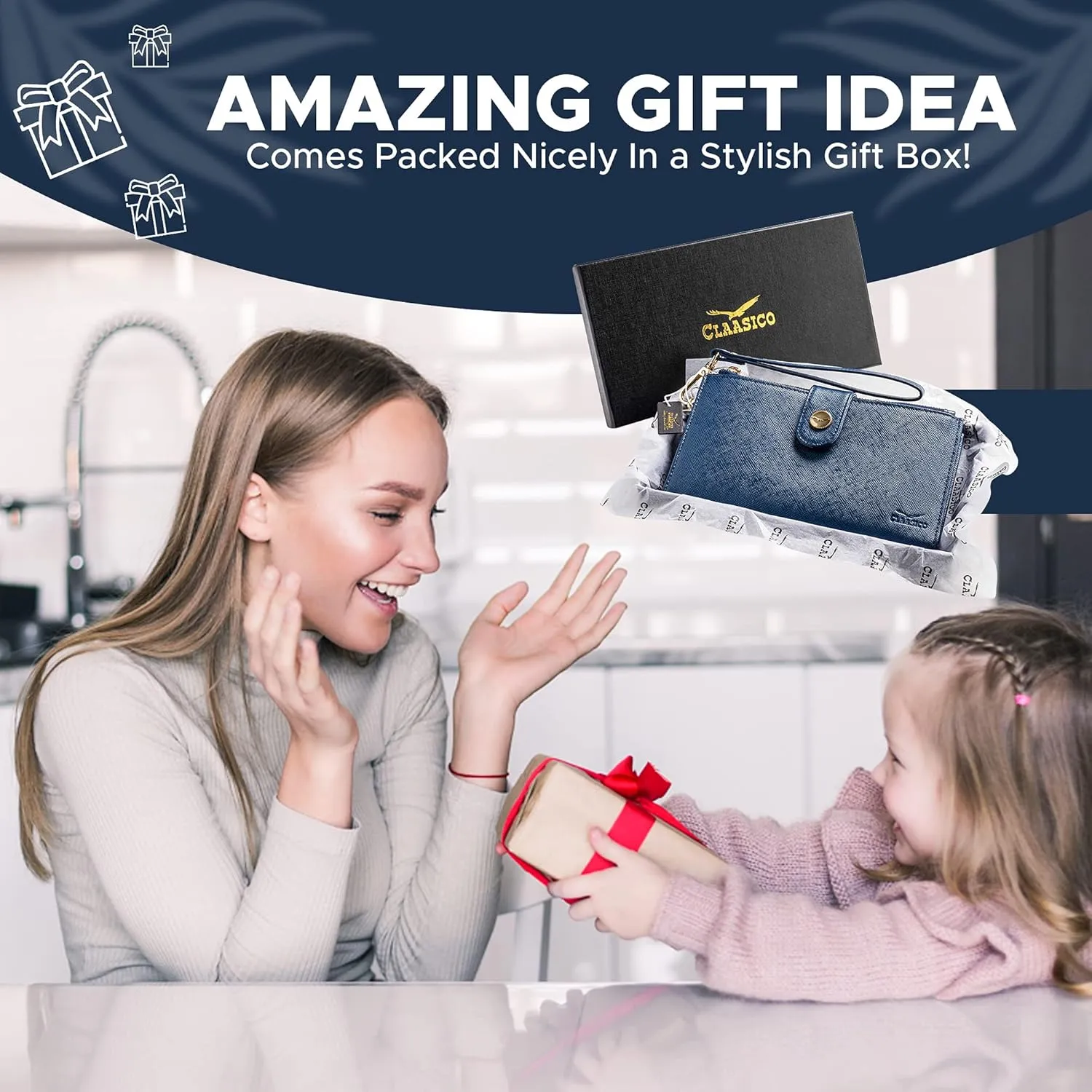 Women’s RFID Wristlet Wallet & Phone Holder | Multi Credit Card Bifold Organizer w/Zipper Pockets & Sweetly Packed in Gift Box