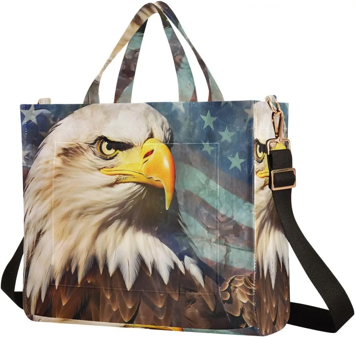 Women's Shoulder Handbags American Hawk Print, Corduroy Tote Bag Large Capacity Small Size