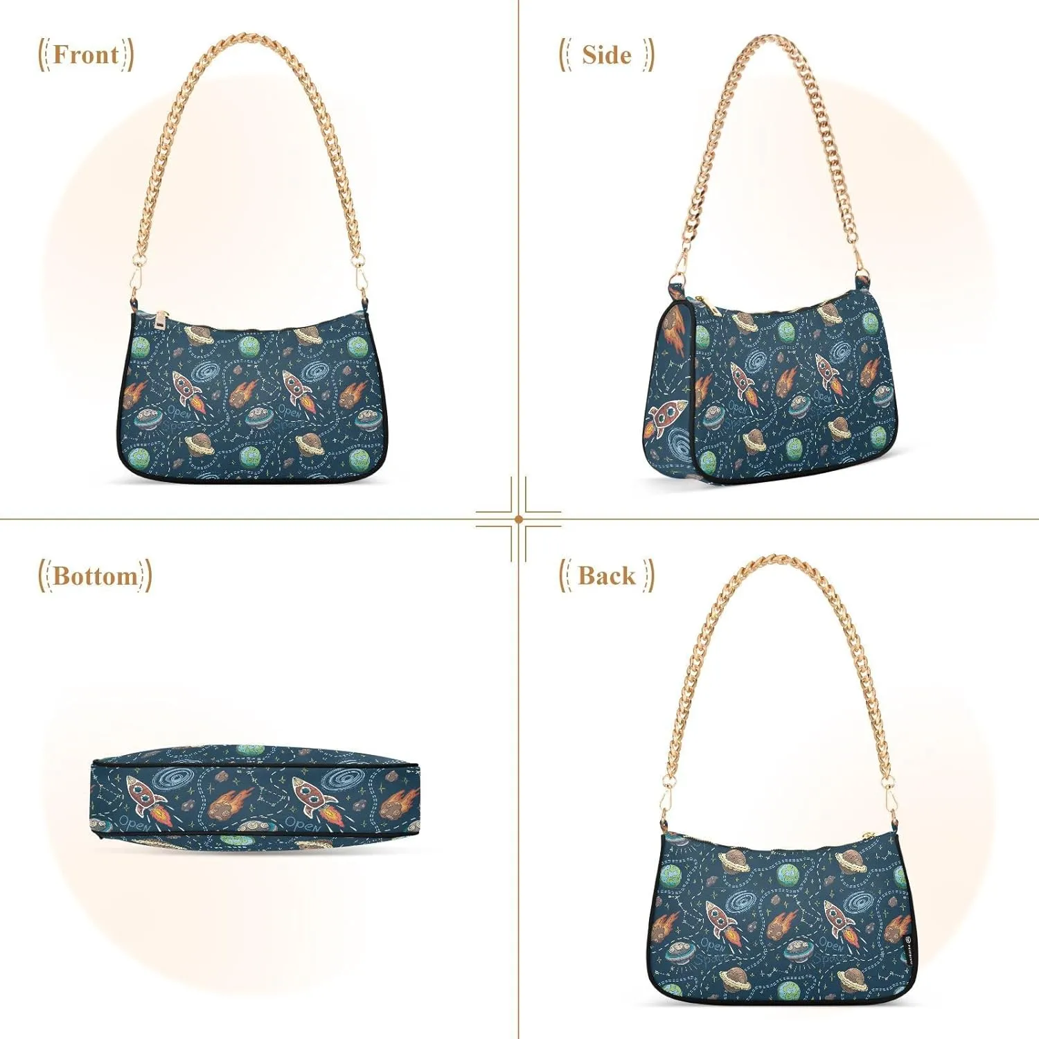 Women's Shoulder Handbags Chain Shoulder Brace for Women Bag Space Print Ladies Vacation Handbags Tote Purse,Multi1