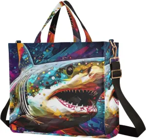 Women's Shoulder Handbags Painting Of Shark Print, Corduroy Tote Bag Large Capacity Small Size