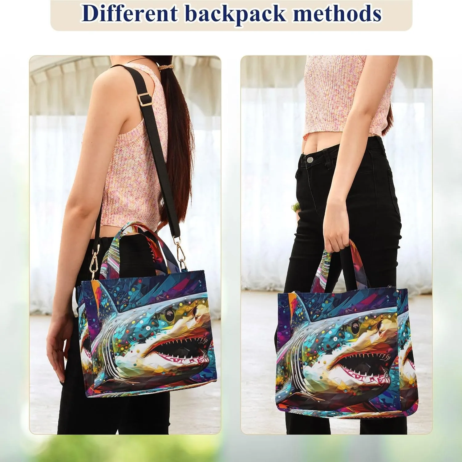 Women's Shoulder Handbags Painting Of Shark Print, Corduroy Tote Bag Large Capacity Small Size