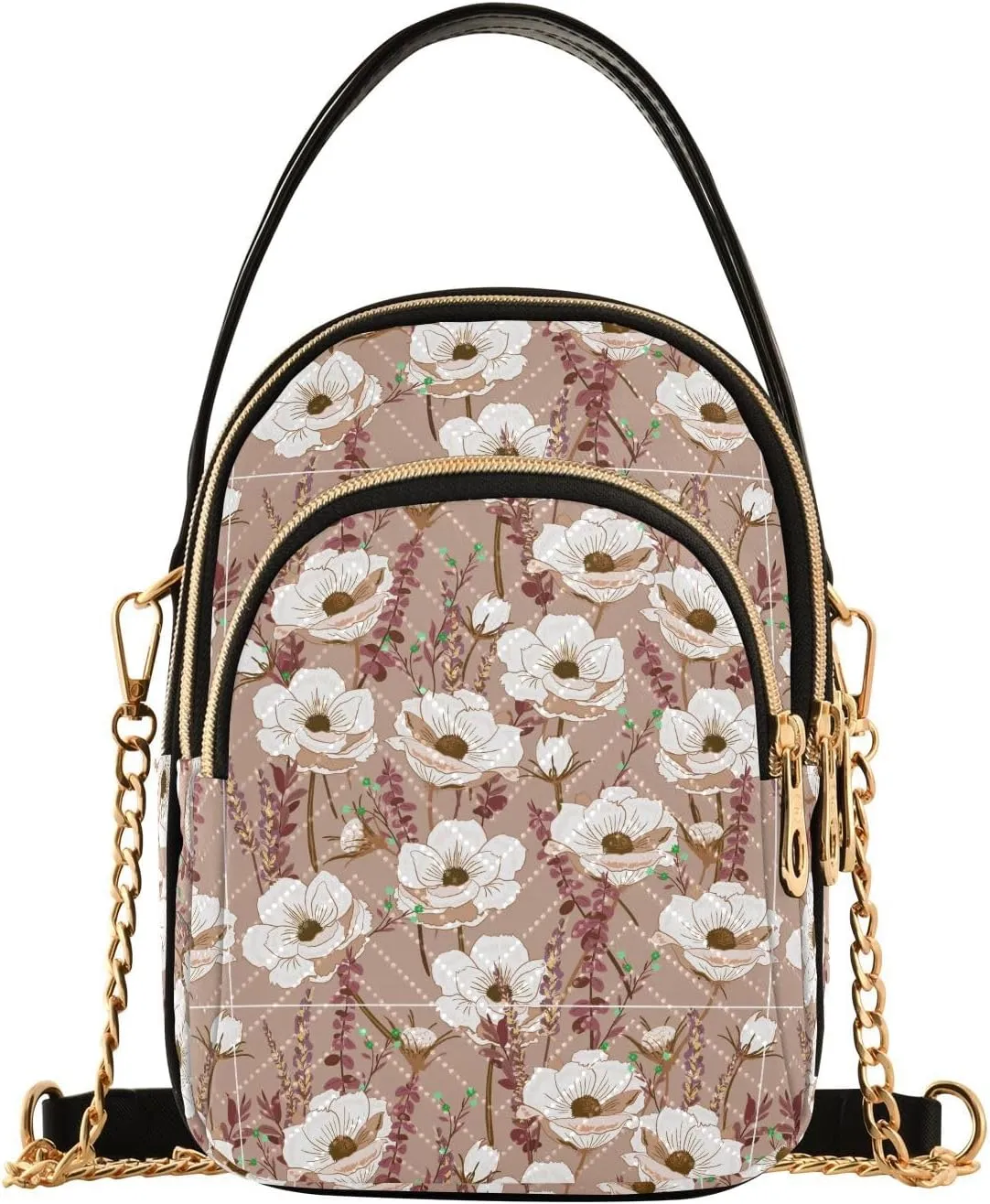 Women's Shoulder Handbags Quilted Fabric Handbags for Women Floral Print Chain Satchel Tote Bag with Zipper,Multi1