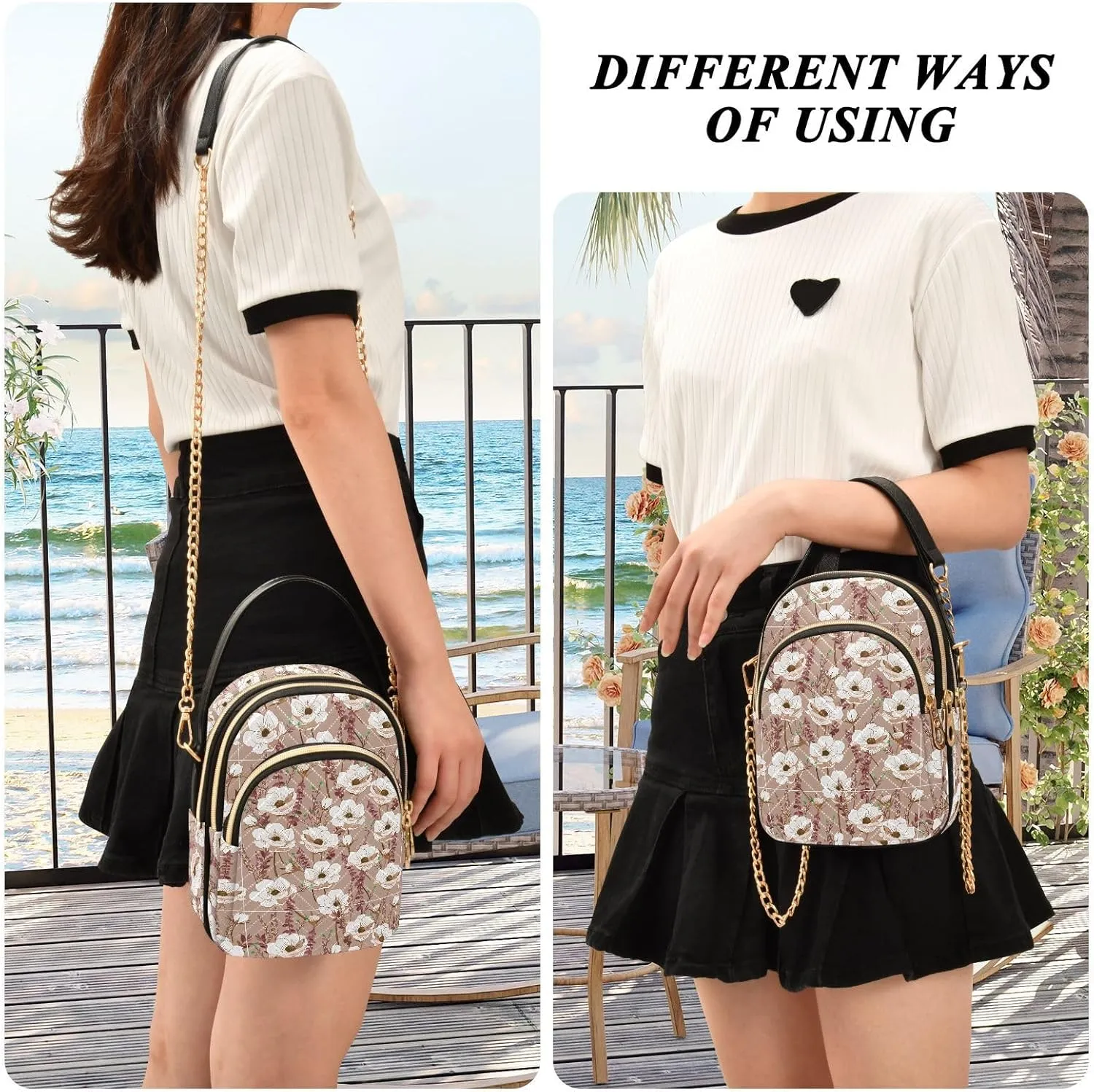 Women's Shoulder Handbags Quilted Fabric Handbags for Women Floral Print Chain Satchel Tote Bag with Zipper,Multi1
