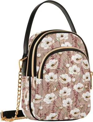 Women's Shoulder Handbags Quilted Fabric Handbags for Women Floral Print Chain Satchel Tote Bag with Zipper,Multi1