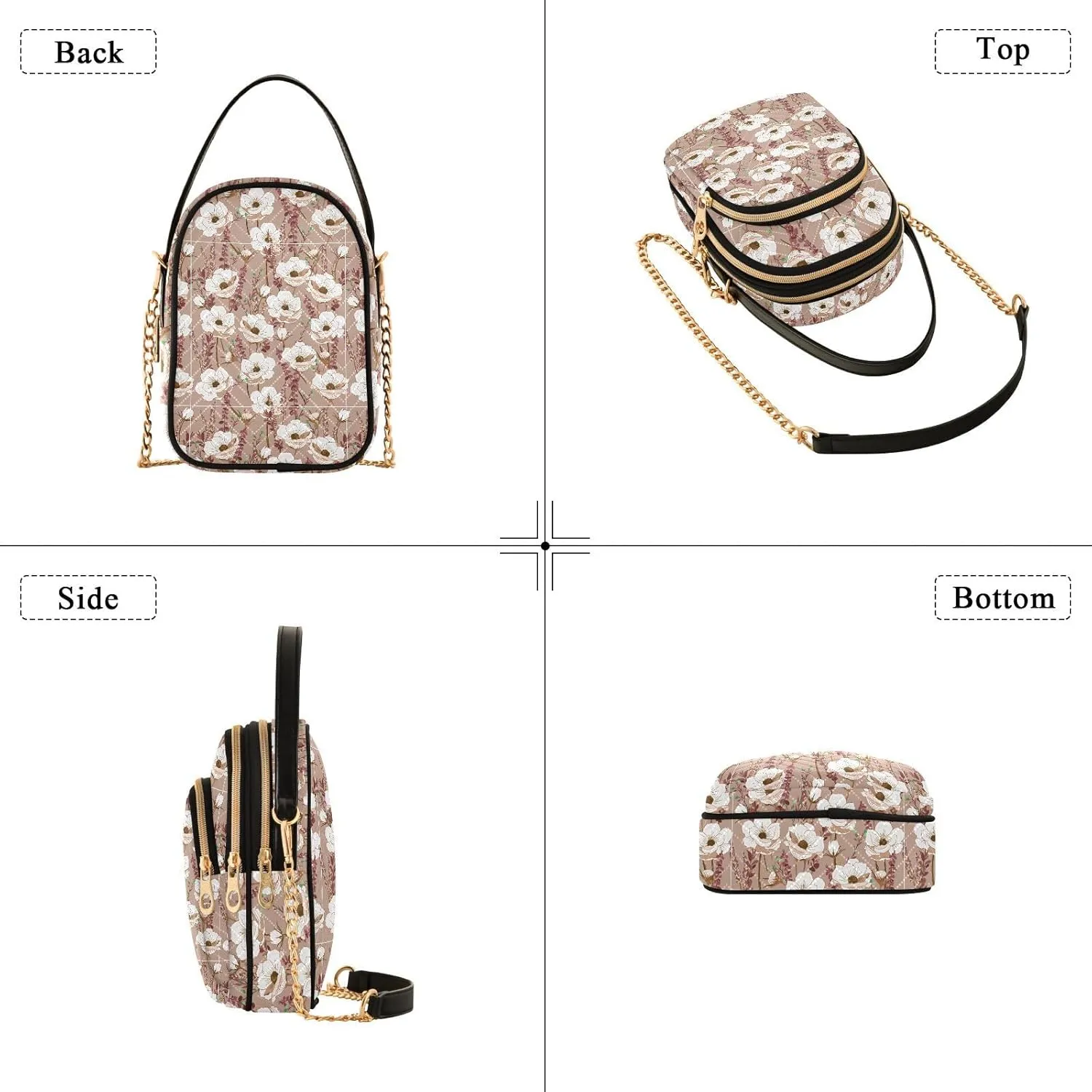 Women's Shoulder Handbags Quilted Fabric Handbags for Women Floral Print Chain Satchel Tote Bag with Zipper,Multi1