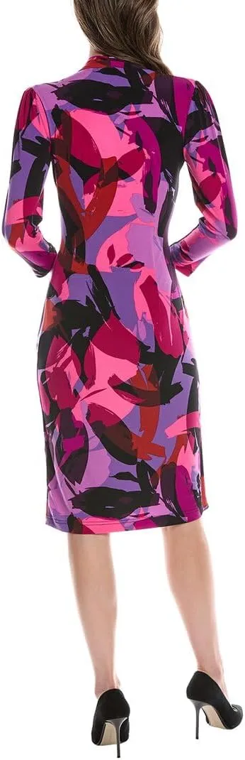 Women's Silky Knit Abstract Print Wrap Dress