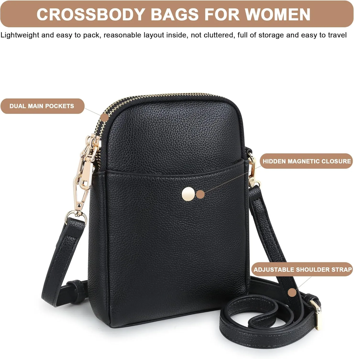 Women's Small Crossbody Bag, Multi-Compartment Mobile Phone Wallet with Adjustable Strap