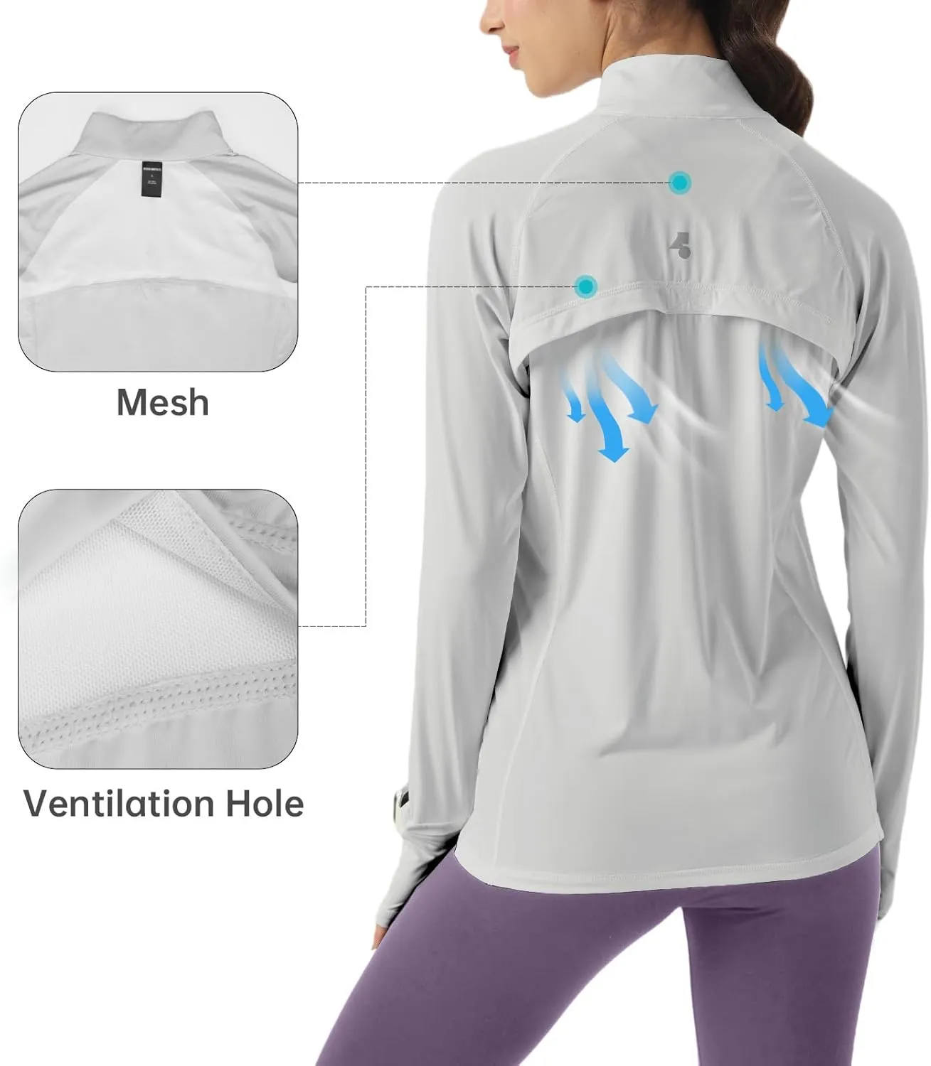 Womens Sun Protection Athletic Jackets UPF 50  Spf Lightweight Full Zip Up UV with Pockets Running No Hood
