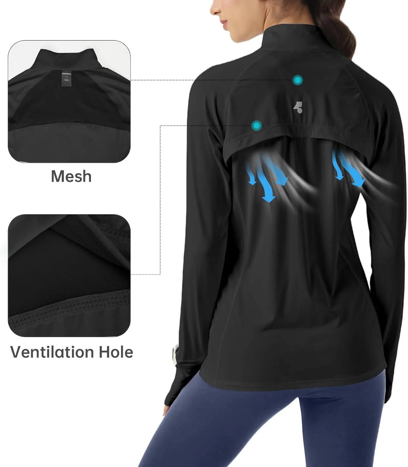 Womens Sun Protection Athletic Jackets UPF 50  Spf Lightweight Full Zip Up UV with Pockets Running No Hood