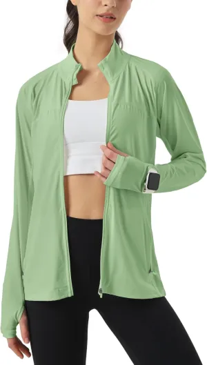 Womens Sun Protection Athletic Jackets UPF 50  Spf Lightweight Full Zip Up UV with Pockets Running No Hood